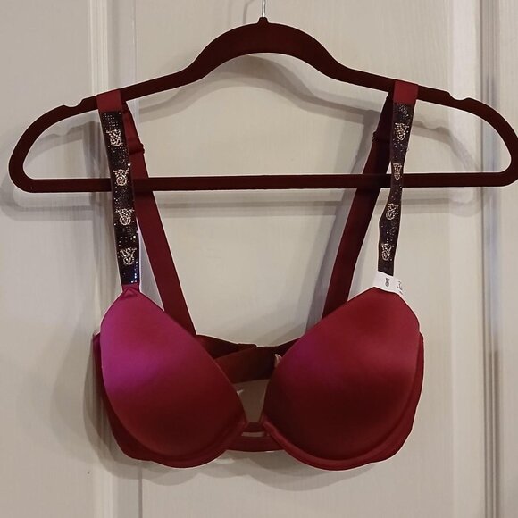 NEW Victoria's Secret Very Sexy Smooth Push-Up Bra Rhinestone Bling Straps 32DD - Picture 1 of 5